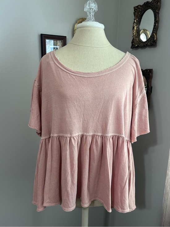We The Free Tops - Free People We The Free Blush Pink Oversized Distressed Babydoll Tee